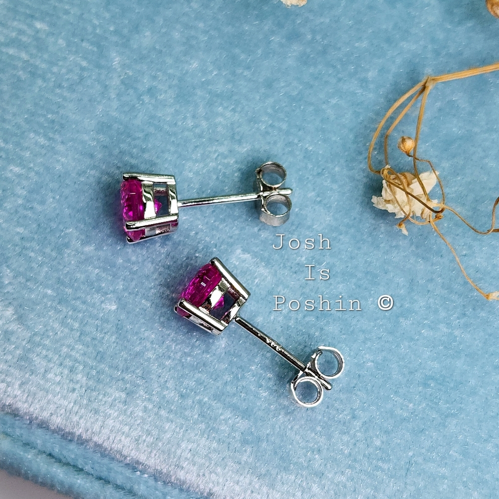 2CTW Hot Pink Sapphire Stud Earrings In Sterling Silver - Picture 7 of 9